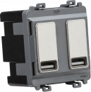 Dual USB charger module (2 x grid positions) 5V 2.4A (shared) - brushed chrome