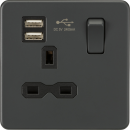 Screwless 13A 1G switched socket with dual USB charger (2.4A) - Anthracite