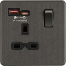 13A 1G Switched Socket with dual USB [FASTCHARGE] A+C - Smoked Bronze