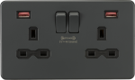 Screwless 13A 2G DP Switched Socket w/ Dual USB FASTCHARGE ports A/A (5-12V 4A shared) - Anthracite