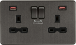 Screwless 13A 2G DP Switched Skt w/ Dual USB FASTCHARGE ports A/A (5-12V 4A shared) - Smoked Bronze