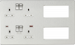 Screwless Combination Plate with Dual USB FASTCHARGE A+C - Brushed Chrome with white insert