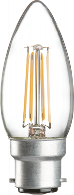 230V 4W LED BC Clear Candle Filament Lamp 2700K Dimmable