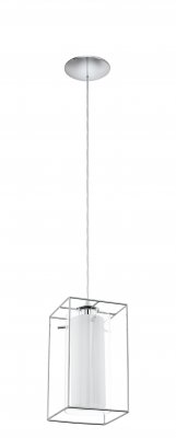 Pendant Light Steel Chrome / Glass, Satin Glass Clear, White - LONCINO 1
