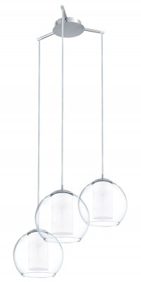 Pendant Light Steel Chrome / Satin Glass, Glass White, Clear - BOLSANO