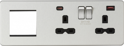 Screwless 13A 2G DP Socket + 2G Modular Combination Plate - Matt White