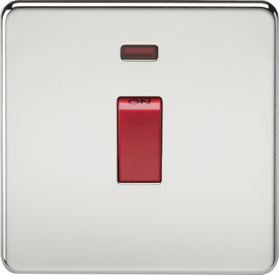 Screwless 45A 1G DP Switch with Neon - Polished Chrome