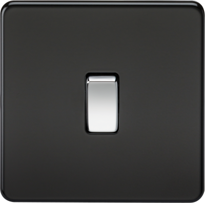 Screwless 10AX 1G 2-Way Switch - Matt Black with Chrome Rocker