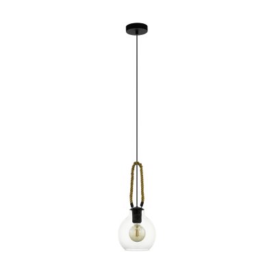 Pendant Light Steel, Wood Black, Brown / Glass Clear - RODING
