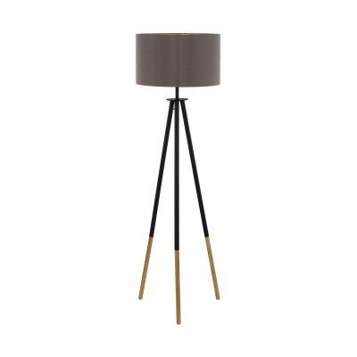 Floor Light Wood, Steel Brown / Fabric Cappuccino, Gold - BIDFORD