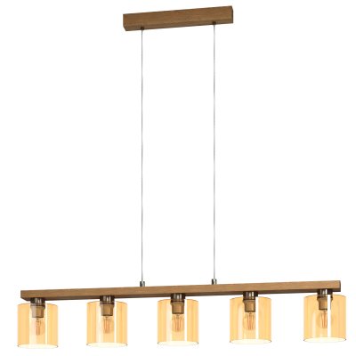 Pendant Light Steel, Wood Satin Nickel, Brown / Glass Vaporized Amber - CASTRALVO