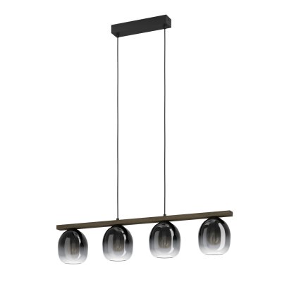 Pendant Light Steel, Wood Black, Brown / Glass Black-grey-transparent - FILAGO