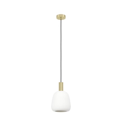 Pendant Light Steel Brushed Brass, Gold / Glass Opal-matt White - MANZANARES