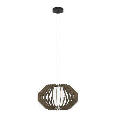Pendant Light Steel Black / Wood, Glass Brown, White - RUSTICARIA