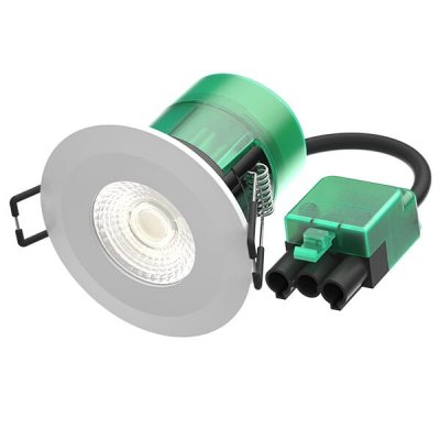 6W Firestay LED Integrated Fixed Downlight, Incl White & Satin Bezel - 3000K, 60? Beam Angle - Plug & Play Fitting