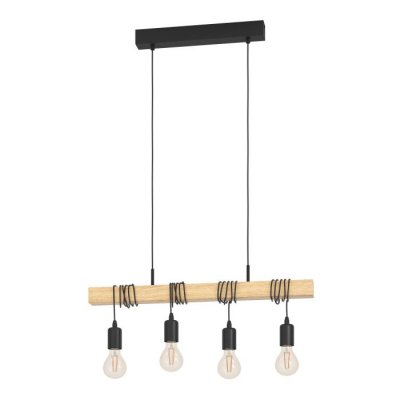 Pendant Light Steel, Wood Black, Brown - TOWNSHEND