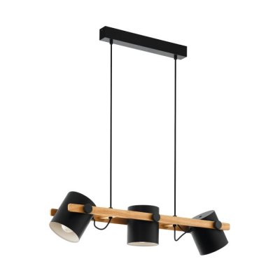 Pendant Light Steel Black, Creme / Wood Brown - HORNWOOD
