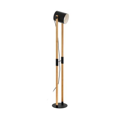 Floor Light Steel Black, Creme / Wood Brown - HORNWOOD