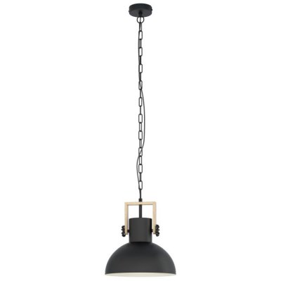Pendant Light Steel, Wood Black, Brown - LUBENHAM