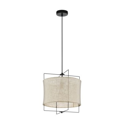 Pendant Light Steel Black / Fabric, Linen Natural - BRIDEKIRK