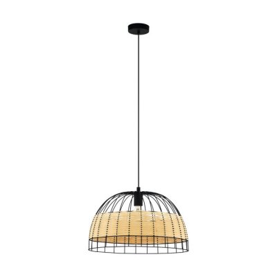 Pendant Light Steel Black / Rattan Natural - ANWICK