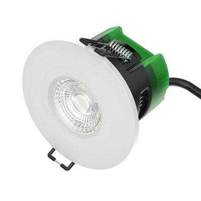 6W Firestay LED Integrated Fixed Downlight, Incl White & Satin Bezel - 4000K - Tool Free Termination Oversized Fitting