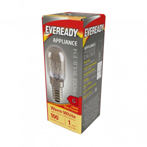 Eveready Fridge Lamp E14 (SES) 100lm 15W 2,800K (Warm White) Box Of 1