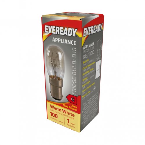 Eveready Fridge Lamp B15 (SBC) 100lm 15W 3,000K (Warm White) Box Of 1