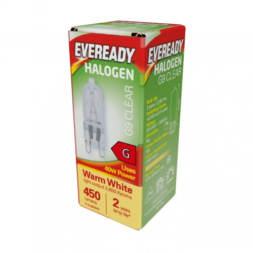 Eveready Halogen G9 Capsule 450lm 40W 2,800K (Warm White), Box Of 1 (S818)