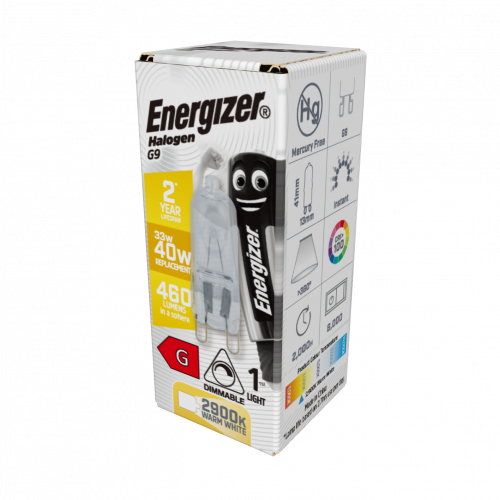 Energizer Halogen G9 Capsule 460lm 33W 2,700K (Warm White) Dimmable, Box Of 1 (S54090