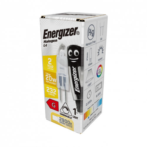 Energizer Halogen G4 Capsule 232lm 14W 2,900K (Warm White) Dimmable, Box Of 1 (S4850)